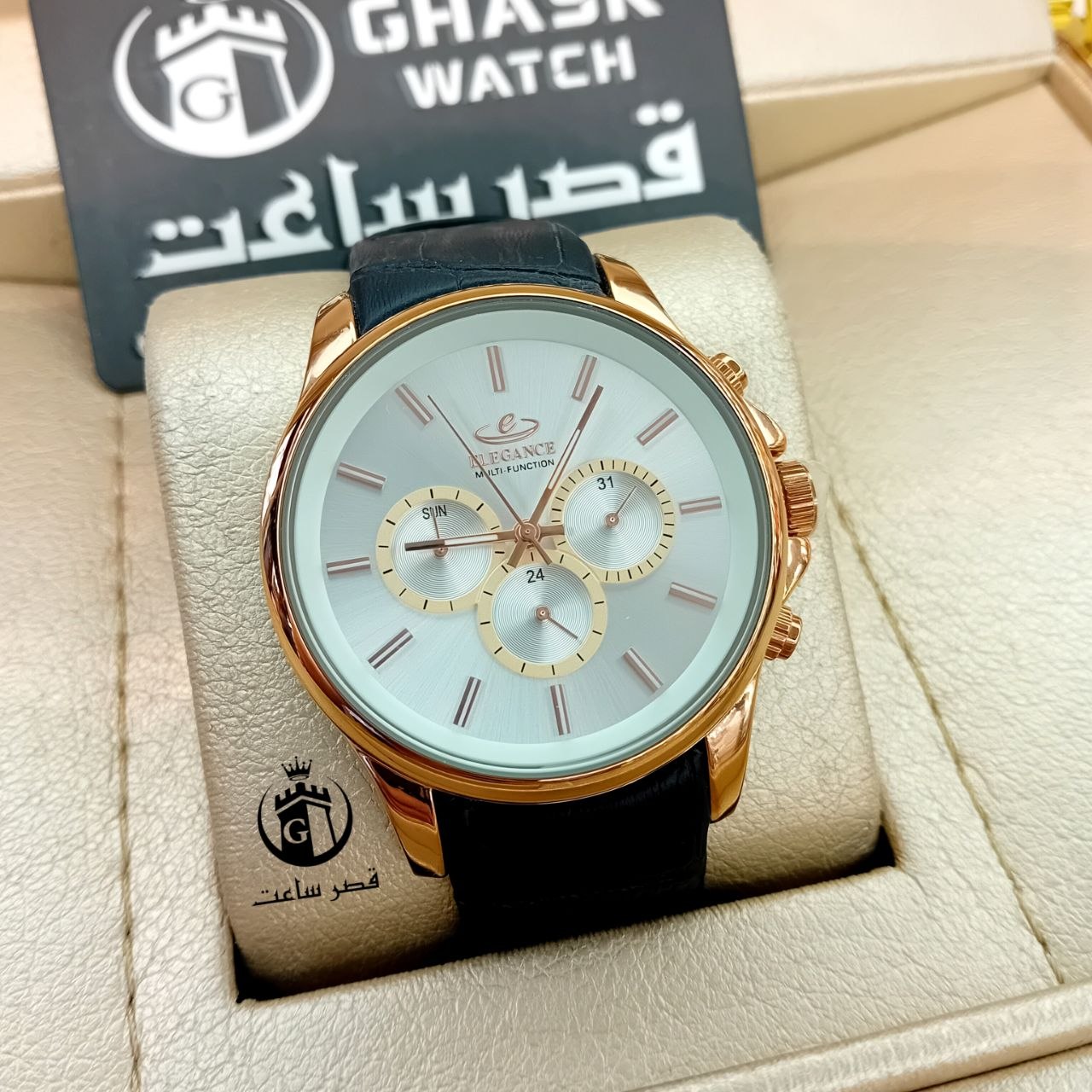 Elegance Men's Watch with Leather Strap (E28) ساعت مردانه الگانس بند چرم E28